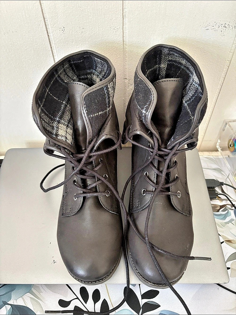 Plaid Combat Boots in Black US 9